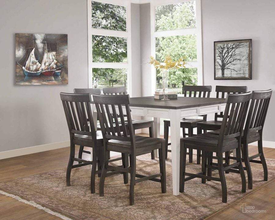 The appearance of Cayla 9 Pc Counter Height Dining Set CY5454TK9PC designed by Steve Silver in the country / farmhouse interior design. This dark oak piece of furniture  was selected by 1StopBedrooms from Cayla Collection to add a touch of cosiness and style into your home. Sku: CY5454PTKW;CY700CCK;CY700CCK;CY700CCK;CY700CCK. Material: Wood. Product Type: Dining Room Set. Image1