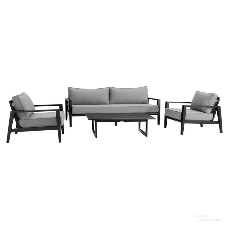 The appearance of Cayman 4 Piece Aluminum Outdoor Seating Set In Dark Gray designed by Armen Living in the modern / contemporary interior design. This dark gray piece of furniture  was selected by 1StopBedrooms from Cayman Collection to add a touch of cosiness and style into your home. Sku: SETODCMBLBX1;SETODCMBLBX2;SETODCMBLBX3;SETODCMBLBX4. Material: Aluminum. Product Type: Outdoor Conversation Set. Image1