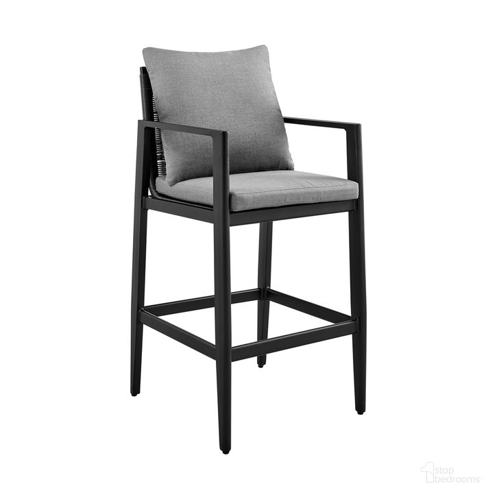 The appearance of Cayman Outdoor Patio Bar Stool In Dark Gray designed by Armen Living in the modern / contemporary interior design. This dark gray piece of furniture  was selected by 1StopBedrooms from Cayman Collection to add a touch of cosiness and style into your home. Sku: LCCCBABL30. Material: Aluminum. Product Type: Outdoor Bar Furniture. Image1
