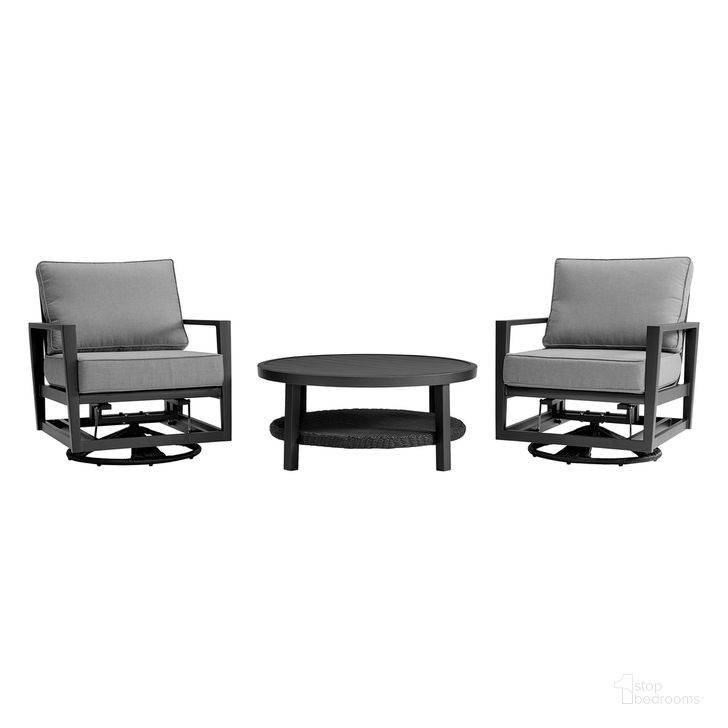The appearance of Cayman 3 Piece Outdoor Seating Set In Dark Gray designed by Armen Living in the modern / contemporary interior design. This dark gray piece of furniture  was selected by 1StopBedrooms from Cayman Collection to add a touch of cosiness and style into your home. Sku: LCODCMCHBL;LCODCMCHBL;LCODCMCOBL. Material: Aluminum. Product Type: Outdoor Conversation Set. Image1
