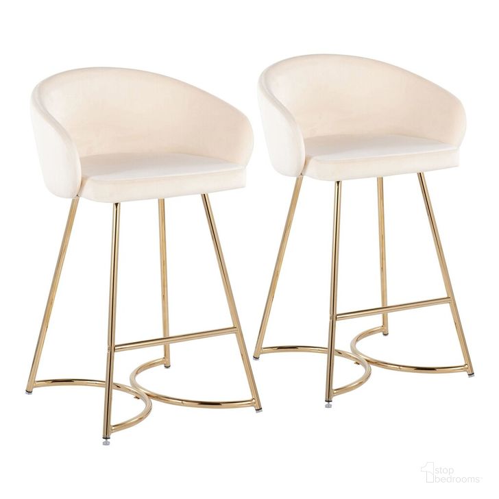 The appearance of Cece Counter Stool Set of 2 In Cream designed by Lumisource in the modern / contemporary interior design. This cream piece of furniture  was selected by 1StopBedrooms from Cece Collection to add a touch of cosiness and style into your home. Sku: B26-CECE AUVCR2. Product Type: Barstool. Material: Velvet. Image1