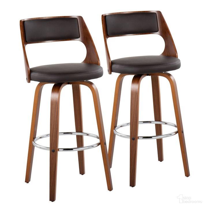 The appearance of Cecina Barstool Set of 2 In Brown designed by Lumisource in the transitional interior design. This brown piece of furniture  was selected by 1StopBedrooms from Cecina Collection to add a touch of cosiness and style into your home. Sku: B30-CECINA2-SWVR WLBN2. Material: Wood. Product Type: Barstool. Image1