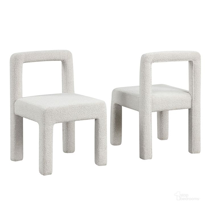 The appearance of Celeste Boucle Dining Chairs Set of 2 In Cream designed by Best Master Furniture in the transitional interior design. This cream piece of furniture  was selected by 1StopBedrooms from Celeste Collection to add a touch of cosiness and style into your home. Sku: CD040CC. Material: Fabric. Product Type: Dining Chair. Image1
