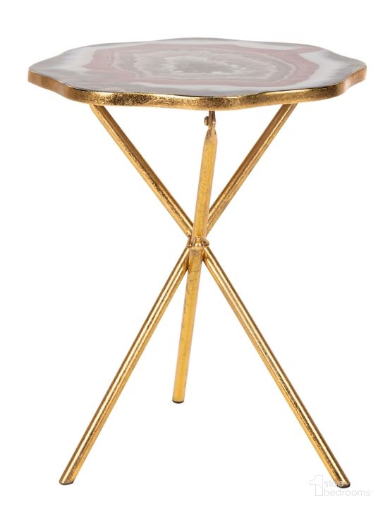 The appearance of Celeste Multi Blue and Maroon and Gold Faux Agate Side Table designed by Safavieh in the modern / contemporary interior design. This maroon piece of furniture  was selected by 1StopBedrooms from Celeste Collection to add a touch of cosiness and style into your home. Sku: ACC3204A. Product Type: Accent Table. Material: Iron. Image1