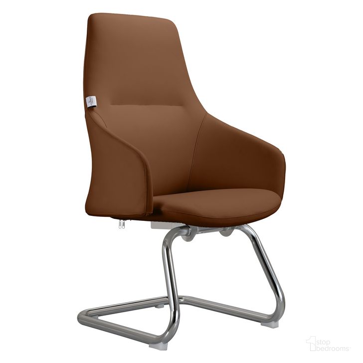 The appearance of Celeste Series Guest Office Chair In Dark Brown Leather designed by LeisureMod in the modern / contemporary interior design. This dark brown piece of furniture  was selected by 1StopBedrooms from Celeste Collection to add a touch of cosiness and style into your home. Sku: CGO20DBRL. Material: Leather. Product Type: Office Chair. Image1