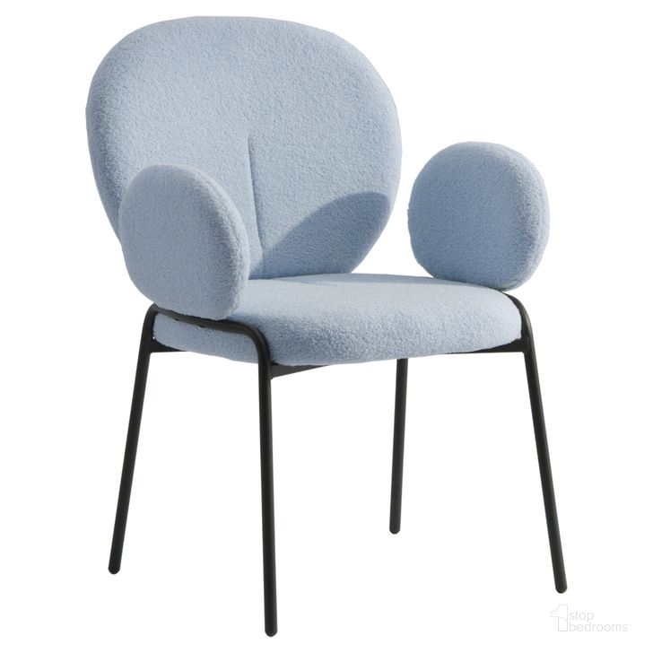 The appearance of Celestial Boucle Dining Arm Chair In Blue designed by LeisureMod in the modern / contemporary interior design. This blue piece of furniture  was selected by 1StopBedrooms from Celestial Collection to add a touch of cosiness and style into your home. Sku: CCABL-23BU. Product Type: Dining Chair. Material: Iron. Image1