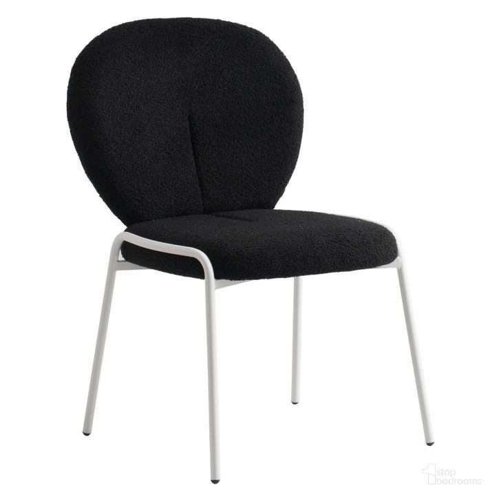 The appearance of Celestial Boucle Dining Chair In Black designed by LeisureMod in the modern / contemporary interior design. This black piece of furniture  was selected by 1StopBedrooms from Celestial Collection to add a touch of cosiness and style into your home. Sku: CCW-23BL. Product Type: Dining Chair. Material: Iron. Image1