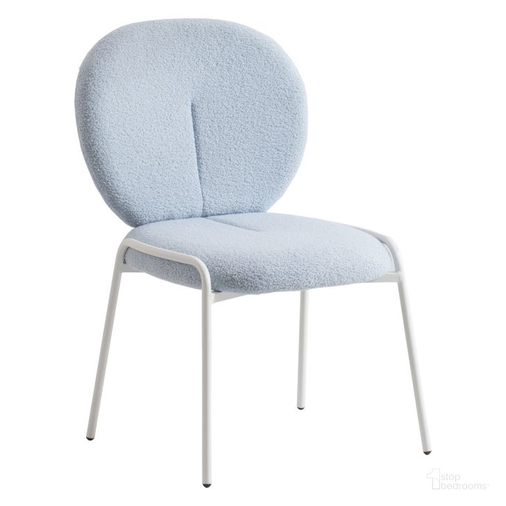 The appearance of Celestial Boucle Dining Chair In Blue designed by LeisureMod in the modern / contemporary interior design. This blue piece of furniture  was selected by 1StopBedrooms from Celestial Collection to add a touch of cosiness and style into your home. Sku: CCW-23BU. Product Type: Dining Chair. Material: Iron. Image1
