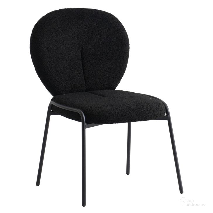 The appearance of Celestial Boucle Dining Side Chair In Black designed by LeisureMod in the transitional interior design. This black piece of furniture  was selected by 1StopBedrooms from Celestial Collection to add a touch of cosiness and style into your home. Sku: CCBL-23BL. Product Type: Dining Chair. Material: Iron. Image1