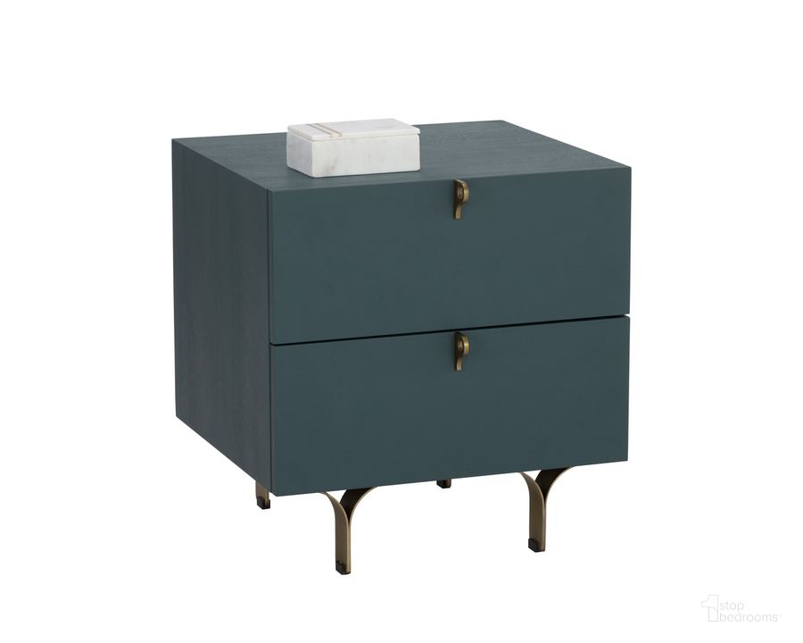 The appearance of Celine Small Nightstand In Teal designed by Sunpan in the modern / contemporary interior design. This teal piece of furniture  was selected by 1StopBedrooms from Celine Collection to add a touch of cosiness and style into your home. Sku: 110372. Material: Wood. Product Type: Nightstand. Image1