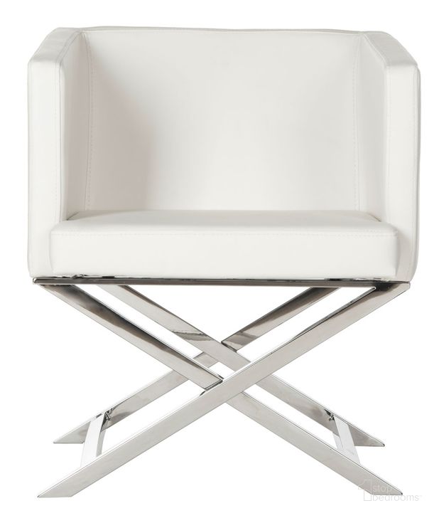 The appearance of Celine White Bonded Leather and Chrome Cross Leg Chair designed by Safavieh in the rustic / southwestern interior design. This white and chrome piece of furniture  was selected by 1StopBedrooms from Celine Collection to add a touch of cosiness and style into your home. Sku: FOX2033C. Product Type: Accent Chair. Material: Stainless Steel. Image1