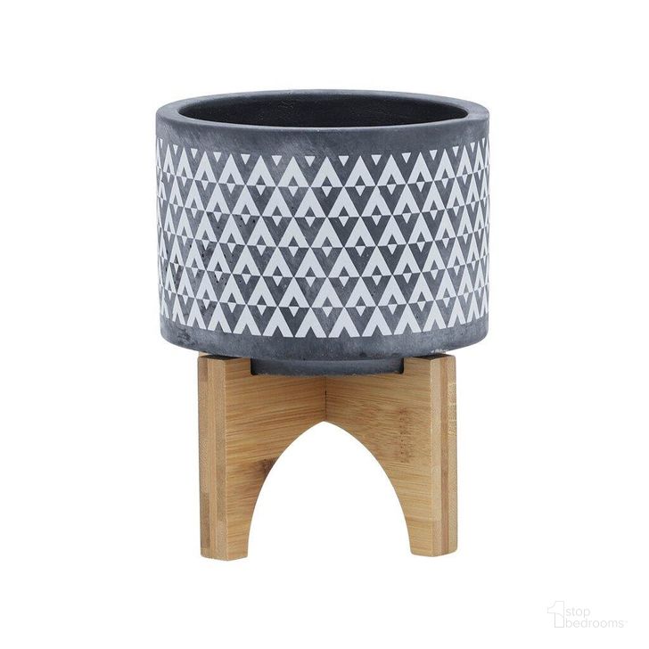 The appearance of Ceramic 5 Inch Aztec Planter On Wooden Stand In Gray designed by Sagebrook in the modern / contemporary interior design. This gray piece of furniture  was selected by 1StopBedrooms from  to add a touch of cosiness and style into your home. Sku: 15035-03. Material: Ceramic. Product Type: Outdoor Accessory. Image1