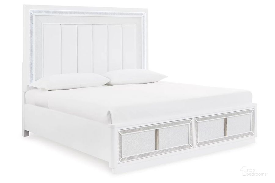 The appearance of Chalanna California King Upholstered Storage Bed In White designed by Signature Design by Ashley in the modern / contemporary interior design. This white piece of furniture  was selected by 1StopBedrooms from Chalanna Collection to add a touch of cosiness and style into your home. Sku: B822-56S;B822-58;B822-94. Bed Type: Storage Bed. Product Type: Storage Bed. Bed Size: California King. Image1