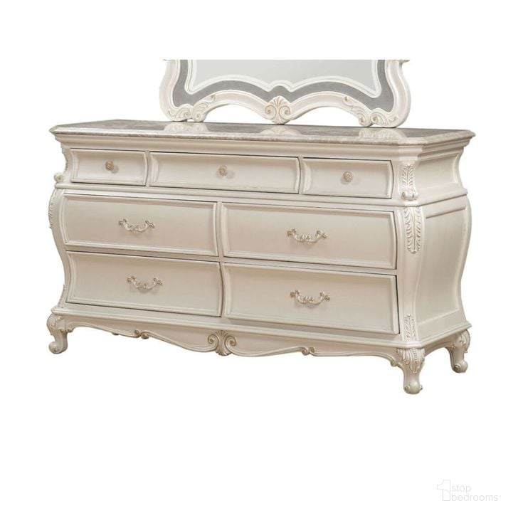 The appearance of Chantelle Dresser with Granite Top In Pearl White designed by ACME in the  interior design. This pearl white piece of furniture  was selected by 1StopBedrooms from Chantelle Collection to add a touch of cosiness and style into your home. Sku: 23545A. Material: Wood. Product Type: Dresser.
