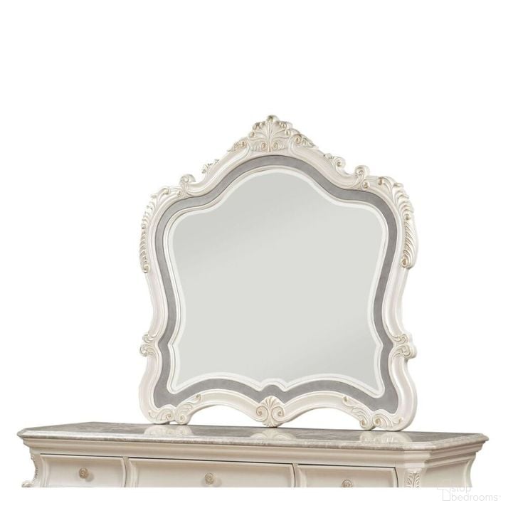 The appearance of Chantelle Mirror In Pearl White designed by ACME in the  interior design. This pearl white piece of furniture  was selected by 1StopBedrooms from Chantelle Collection to add a touch of cosiness and style into your home. Sku: 23544A. Material: Wood. Product Type: Mirror.