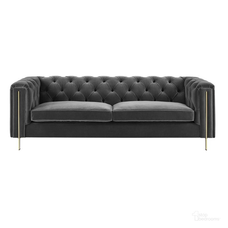 The appearance of Charlene Button Tufted Sofa In Gray Velvet designed by Steve Silver in the transitional interior design. This gray piece of furniture  was selected by 1StopBedrooms from Charlene Collection to add a touch of cosiness and style into your home. Sku: CH100SGY. Product Type: Sofa. Material: Plywood. Image1