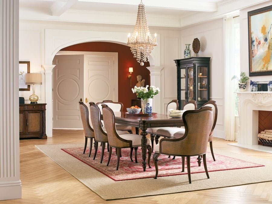 The appearance of Charleston Maraschino Cherry Extendable Dining Room Set designed by Hooker in the rustic / southwestern interior design. This brown piece of furniture  was selected by 1StopBedrooms from Charleston Collection to add a touch of cosiness and style into your home. Sku: 6750-75207-85;6750-75610-85. Material: Wood. Product Type: Dining Room Set. Image1