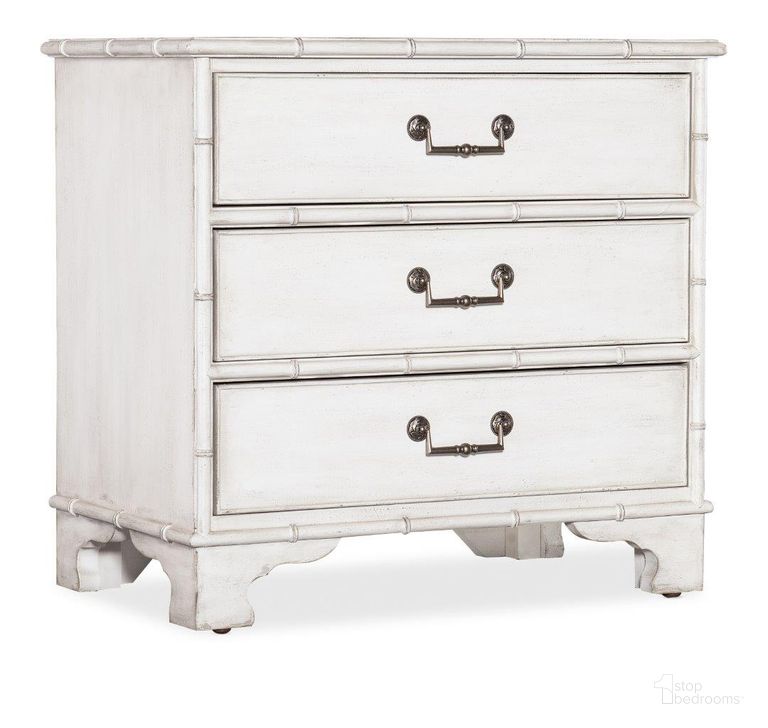 The appearance of Charleston Three-Drawer Nightstand designed by Hooker in the traditional interior design. This white piece of furniture  was selected by 1StopBedrooms from Charleston Collection to add a touch of cosiness and style into your home. Sku: 6750-90117-06. Material: Wood. Product Type: Nightstand. Image1