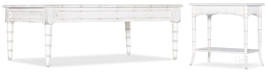 The appearance of Charleston White Heron Rectangular Occasional Table Set designed by Hooker in the transitional interior design. This white piece of furniture  was selected by 1StopBedrooms from Charleston Collection to add a touch of cosiness and style into your home. Sku: 6750-80310-06;6750-80313-06. Product Type: Occasional Table Set. Material: Resin. Image1