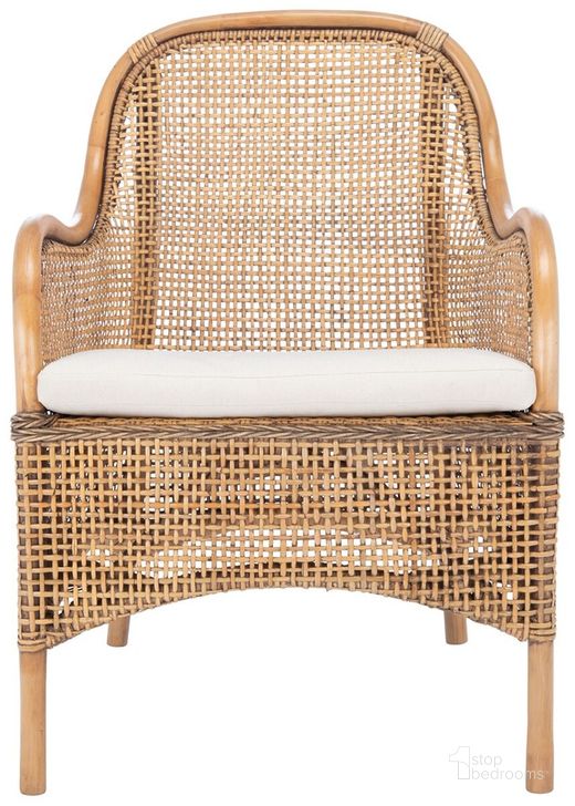 The appearance of Charlie Rattan Accent Chair with Cushion in Natural designed by Safavieh in the modern / contemporary interior design. This natural piece of furniture  was selected by 1StopBedrooms from Charlie Collection to add a touch of cosiness and style into your home. Sku: ACH6514A. Product Type: Accent Chair. Material: Rattan. Image1