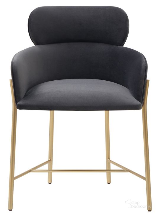 The appearance of Charlize Velvet Dining Chair In Dark Grey And Gold designed by Safavieh Couture in the modern / contemporary interior design. This dark grey piece of furniture  was selected by 1StopBedrooms from Charlize Collection to add a touch of cosiness and style into your home. Sku: SFV4757B. Material: Wood. Product Type: Dining Chair. Image1