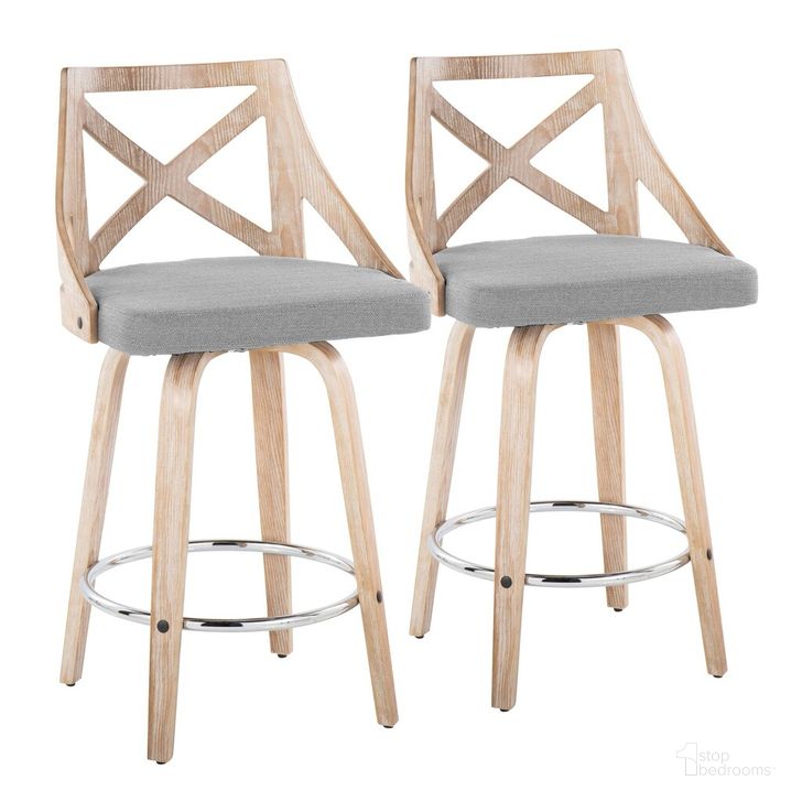 The appearance of Charlotte 26 Inch Fixed Height Counter Stool Set of 2 In Washed White designed by Lumisource in the country / farmhouse interior design. This washed white piece of furniture  was selected by 1StopBedrooms from Charlotte Collection to add a touch of cosiness and style into your home. Sku: B26-CHARLOTFB-GRTZR2 WWWWLGY2. Material: Wood. Product Type: Barstool. Image1