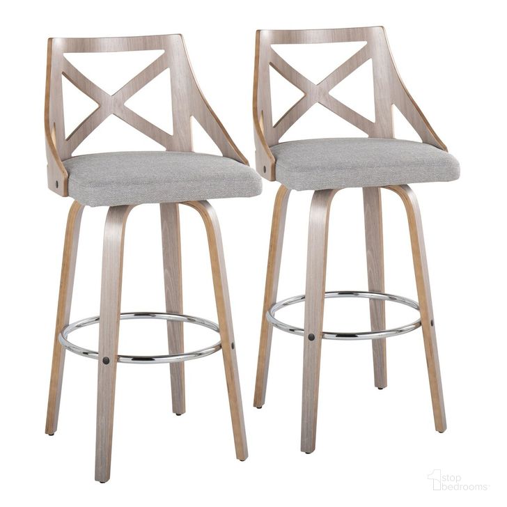 The appearance of Charlotte 30 Inch Fixed Height Barstool Set of 2 In Chrome designed by Lumisource in the country / farmhouse interior design. This gray piece of furniture  was selected by 1StopBedrooms from Charlotte Collection to add a touch of cosiness and style into your home. Sku: B30-CHARLOTFB-GRTZR2 LGYLGYGY2. Material: Wood. Product Type: Barstool. Image1