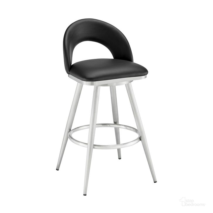 The appearance of Charlotte 30 Inch Swivel Bar Stool In Brushed Stainless Steel with Black Faux Leather designed by Armen Living in the modern / contemporary interior design. This black piece of furniture  was selected by 1StopBedrooms from Charlotte Collection to add a touch of cosiness and style into your home. Sku: LCCHBABSBLK30. Material: Faux Leather. Product Type: Barstool. Image1