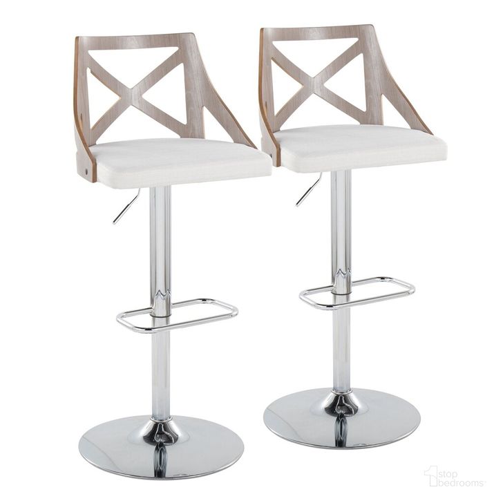The appearance of Charlotte Adjustable Barstool Set of 2 In Chrome designed by Lumisource in the country / farmhouse interior design. This white piece of furniture  was selected by 1StopBedrooms from Charlotte Collection to add a touch of cosiness and style into your home. Sku: BS-CHARLOTFB-RR2 CHRLGYCR2. Material: Wood. Product Type: Barstool. Image1