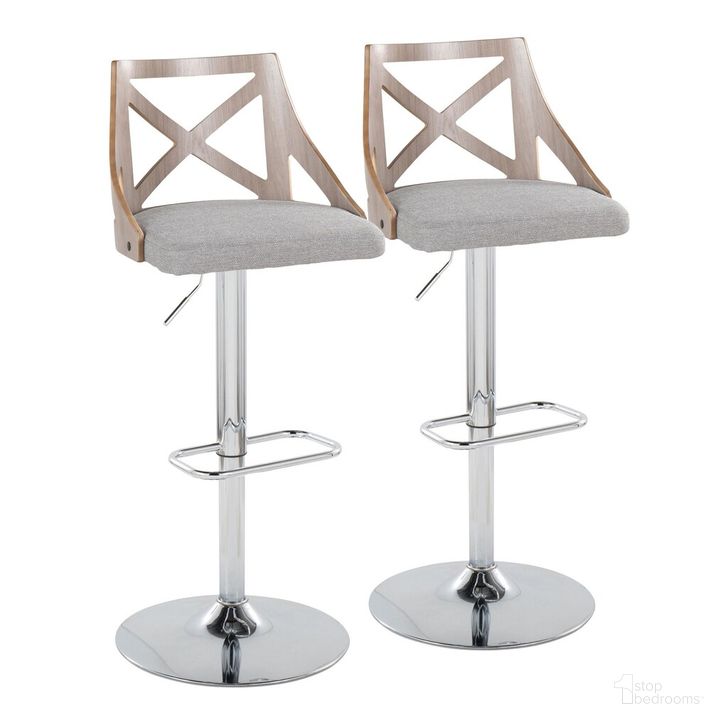 The appearance of Charlotte Adjustable Barstool Set of 2 In Chrome designed by Lumisource in the country / farmhouse interior design. This light gray piece of furniture  was selected by 1StopBedrooms from Charlotte Collection to add a touch of cosiness and style into your home. Sku: BS-CHARLOTFB-RR2 CHRLGYGY2. Material: Wood. Product Type: Barstool. Image1