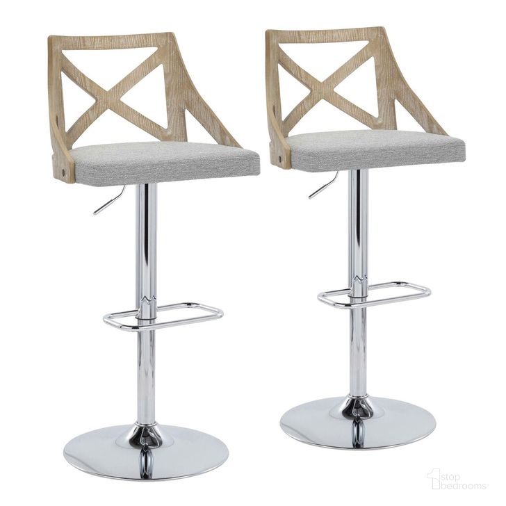 The appearance of Charlotte Adjustable Barstool Set of 2 In Chrome designed by Lumisource in the country / farmhouse interior design. This gray piece of furniture  was selected by 1StopBedrooms from Charlotte Collection to add a touch of cosiness and style into your home. Sku: BS-CHARLOTFB-RR2 CHRWWLGY2. Material: Wood. Product Type: Barstool. Image1