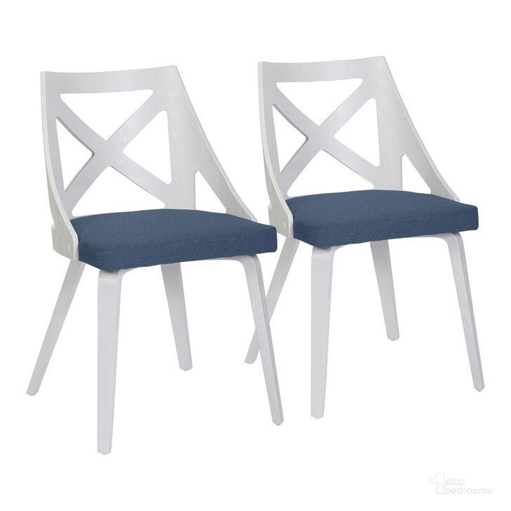 The appearance of Charlotte Chair Set of 2 In White designed by Lumisource in the country / farmhouse interior design. This white and blue piece of furniture  was selected by 1StopBedrooms from Charlotte Collection to add a touch of cosiness and style into your home. Sku: CH-CHARLOT WTXTBU2. Material: Wood. Product Type: Dining Chair. Image1