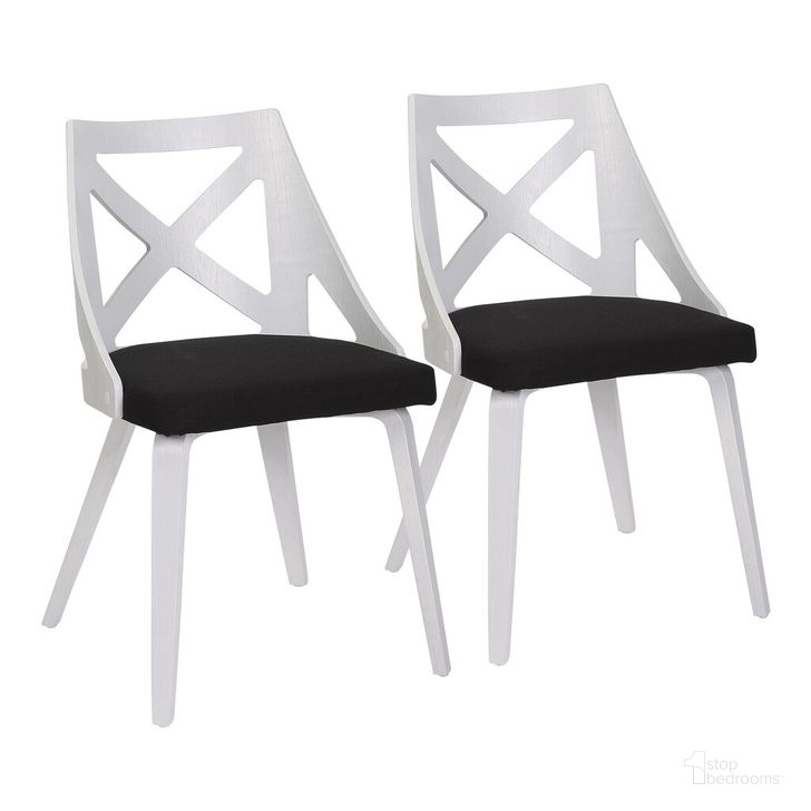 The appearance of Charlotte Chair Set of 2 In White designed by Lumisource in the country / farmhouse interior design. This white and black piece of furniture  was selected by 1StopBedrooms from Charlotte Collection to add a touch of cosiness and style into your home. Sku: CH-CHARLOT WTXTCHAR2. Material: Wood. Product Type: Dining Chair. Image1