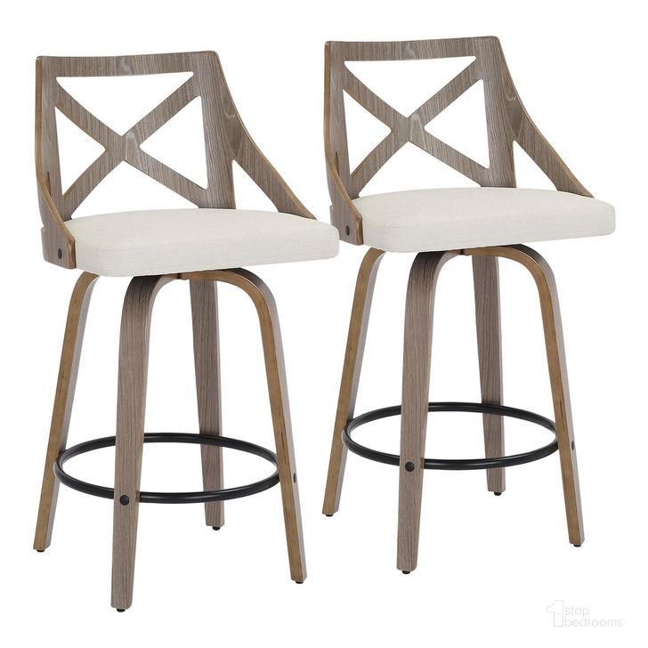 The appearance of Charlotte Counter Stool Set of 2 In Light Grey designed by Lumisource in the country / farmhouse interior design. This white piece of furniture  was selected by 1StopBedrooms from Charlotte Collection to add a touch of cosiness and style into your home. Sku: B26-CHARLOT LGYCR2. Material: Wood. Product Type: Barstool. Image1