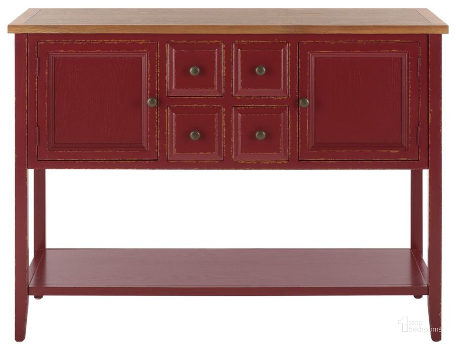 The appearance of Charlotte Egyptian Red and Oak Storage Sideboard designed by Safavieh in the transitional interior design. This red piece of furniture  was selected by 1StopBedrooms from Charlotte Collection to add a touch of cosiness and style into your home. Sku: AMH6517F. Material: Wood. Product Type: Buffets, Sideboards and Server. Image1