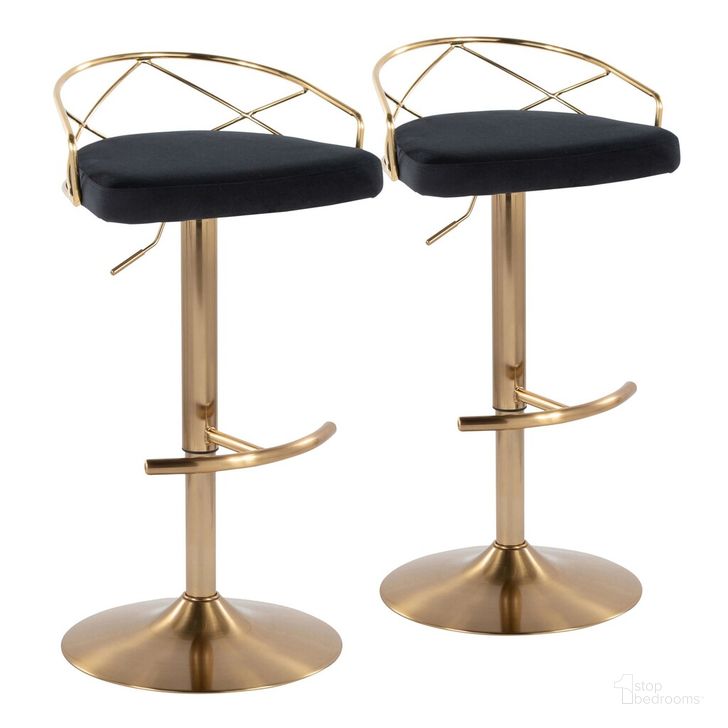 The appearance of Charlotte Glam Adjustable Barstool Set of 2 In Gold designed by Lumisource in the glam interior design. This black piece of furniture  was selected by 1StopBedrooms from Charlotte Collection to add a touch of cosiness and style into your home. Sku: BS-CHARLOTGLAMV-RNT2 AUBK2. Material: Metal. Product Type: Barstool. Image1