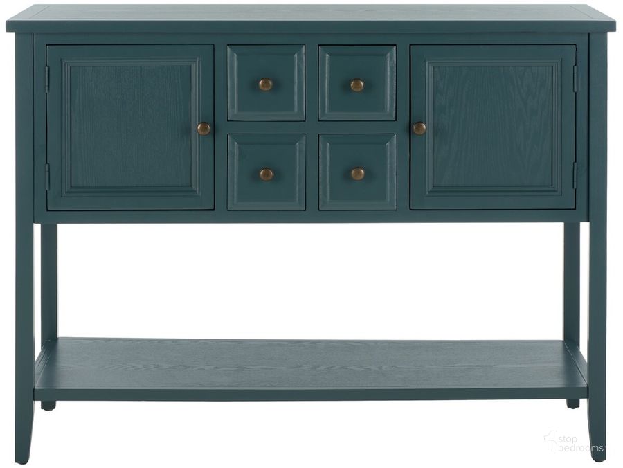 The appearance of Charlotte Slate Teal Storage Sideboard designed by Safavieh in the transitional interior design. This slate piece of furniture  was selected by 1StopBedrooms from Charlotte Collection to add a touch of cosiness and style into your home. Sku: AMH6517G. Material: Wood. Product Type: Buffets, Sideboards and Server. Image1