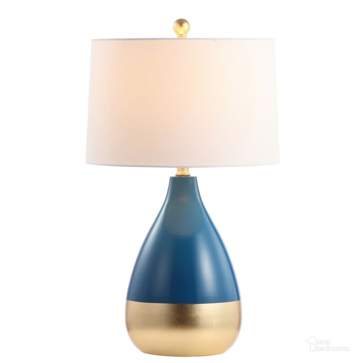 The appearance of Charmer Blue and Gold Leaf Lamp designed by Safavieh in the traditional interior design. This blue piece of furniture  was selected by 1StopBedrooms from Safavieh DSN Collection to add a touch of cosiness and style into your home. Sku: DSN1202A. Product Type: Table Lamp. Image1