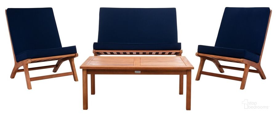 The appearance of Chaston 4 Pc Living Set in Navy designed by Safavieh in the modern / contemporary interior design. This navy piece of furniture  was selected by 1StopBedrooms from Chaston Collection to add a touch of cosiness and style into your home. Sku: PAT7044E. Material: Wood. Product Type: Outdoor Set. Image1
