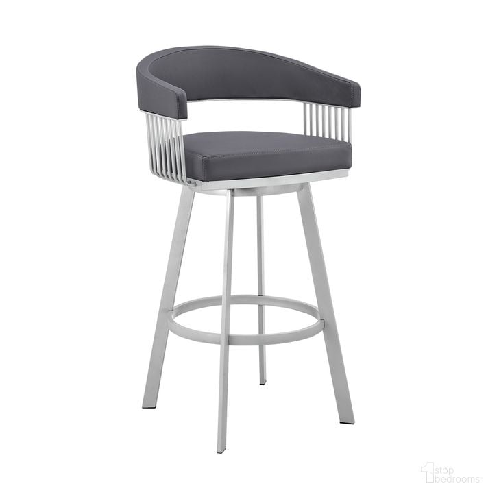 The appearance of Chelsea 25 Inch Slate Gray Faux Leather and Silver Metal Bar Stool designed by Armen Living in the modern / contemporary interior design. This slate gray piece of furniture  was selected by 1StopBedrooms from Chelsea Collection to add a touch of cosiness and style into your home. Sku: LCCSBASLGR26. Product Type: Barstool. Material: Iron. Image1