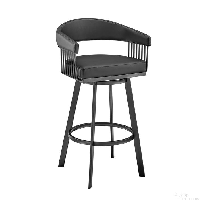 The appearance of Chelsea 26 Inch Counter Height Swivel Bar Stool In Black Finish and Black Faux Leather designed by Armen Living in the modern / contemporary interior design. This black black piece of furniture  was selected by 1StopBedrooms from Chelsea Collection to add a touch of cosiness and style into your home. Sku: LCCSBABLBL26. Product Type: Barstool. Material: Iron. Image1