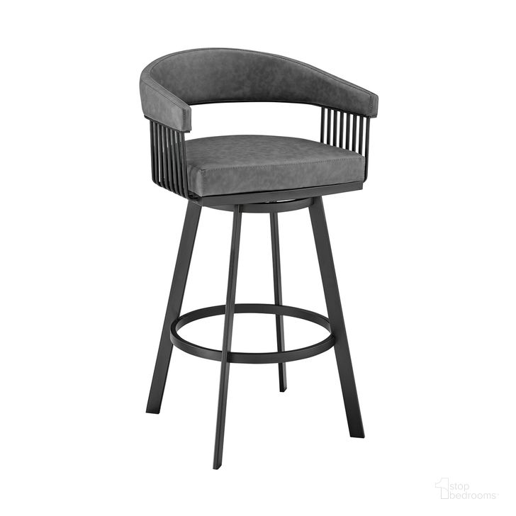 The appearance of Chelsea 26 Inch Counter Height Swivel Bar Stool In Black Finish and Gray Faux Leather designed by Armen Living in the modern / contemporary interior design. This gray piece of furniture  was selected by 1StopBedrooms from Chelsea Collection to add a touch of cosiness and style into your home. Sku: LCCSBAMBVG26. Product Type: Barstool. Material: Iron. Image1
