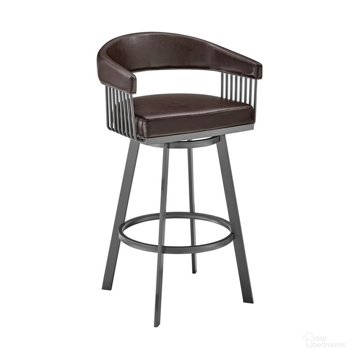 The appearance of Chelsea 26 Inch Counter Height Swivel Bar Stool In Java Brown Finish and Chocolate Faux Leather designed by Armen Living in the modern / contemporary interior design. This chocolate piece of furniture  was selected by 1StopBedrooms from Chelsea Collection to add a touch of cosiness and style into your home. Sku: LCCSBAJVCHO26. Product Type: Barstool. Material: Iron. Image1