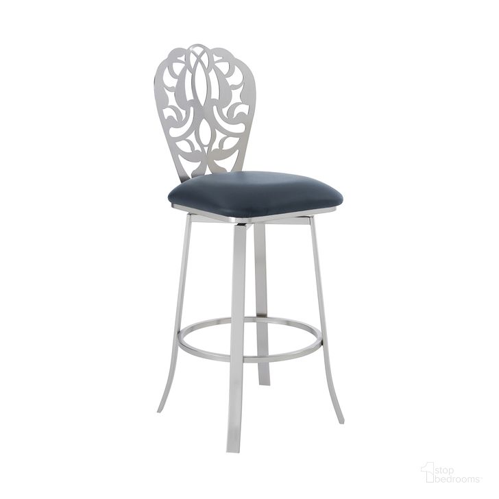 The appearance of Cherie Contemporary 30 Inch Bar Height Barstool In Brushed Stainless Steel Finish and Gray Faux Leather designed by Armen Living in the modern / contemporary interior design. This gray piece of furniture  was selected by 1StopBedrooms from Cherie Collection to add a touch of cosiness and style into your home. Sku: LCCHBABSGR30. Product Type: Barstool. Material: Stainless Steel. Image1