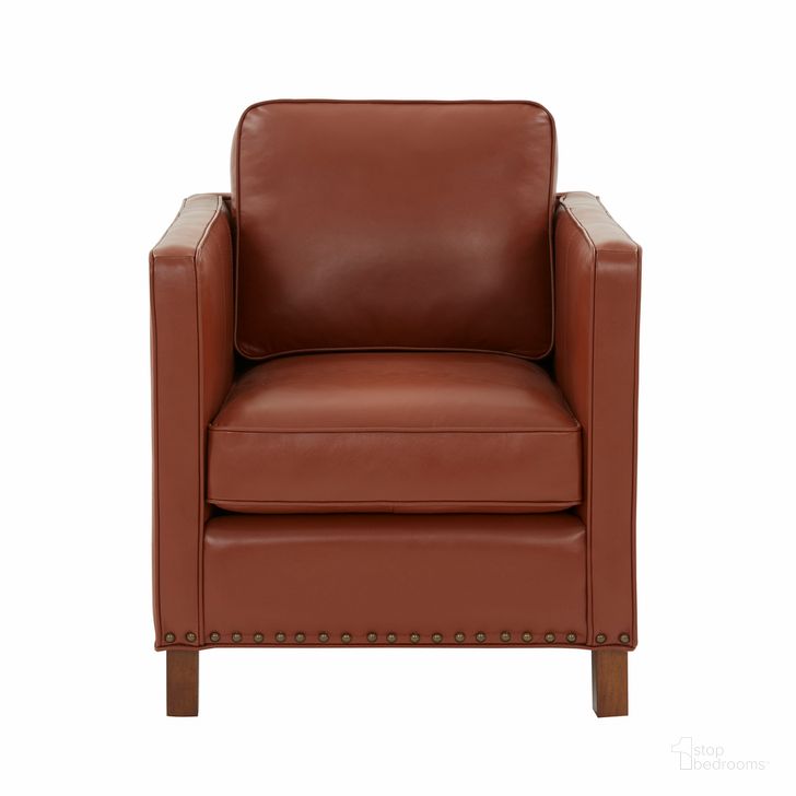 The appearance of Cheshire Top Grain Leather Arm Chair In Caramel designed by Comfort Pointe in the traditional interior design. This caramel piece of furniture  was selected by 1StopBedrooms from Cheshire Collection to add a touch of cosiness and style into your home. Sku: 8039-57L. Product Type: Accent Chair. Material: Plywood. Image1