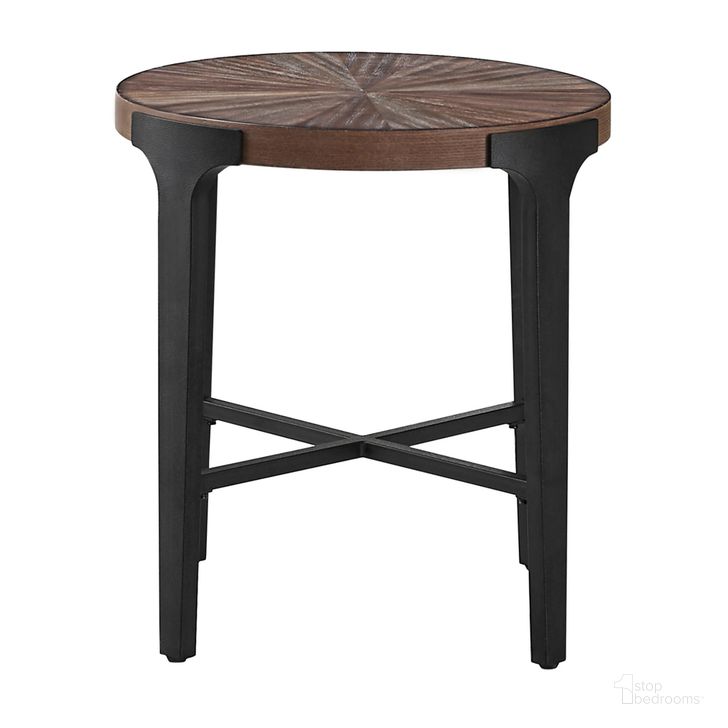 The appearance of Chevron 22 Inch Round End Table In Brown designed by Steve Silver in the modern / contemporary interior design. This brown piece of furniture  was selected by 1StopBedrooms from Chevron Collection to add a touch of cosiness and style into your home. Sku: CH200E. Product Type: End Table. Material: MDF. Image1