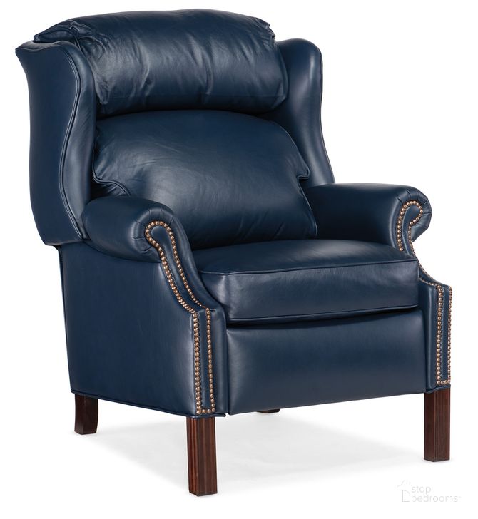 The appearance of Chippendale Reclining Wing Chair In Blue designed by Hooker in the traditional interior design. This blue piece of furniture  was selected by 1StopBedrooms from Chippendale Collection to add a touch of cosiness and style into your home. Sku: BYX-4114980008-48MHFN. Material: Leather. Product Type: Reclining Chair. Image1