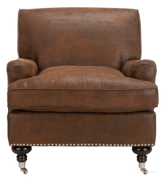 The appearance of Chloe Brown Club Chair designed by Safavieh in the traditional interior design. This brown piece of furniture  was selected by 1StopBedrooms from Chloe Collection to add a touch of cosiness and style into your home. Sku: MCR4571G. Product Type: Accent Chair. Material: Stainless Steel. Image1