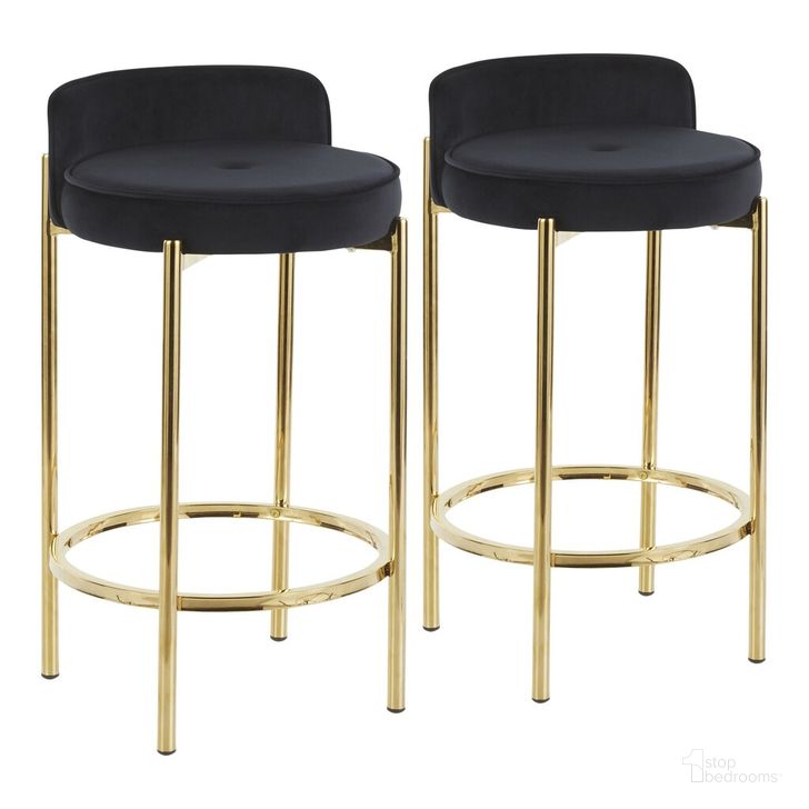 The appearance of Chloe Counter Stool Set of 2 In Gold designed by Lumisource in the modern / contemporary interior design. This black/gold piece of furniture  was selected by 1StopBedrooms from Chloe Collection to add a touch of cosiness and style into your home. Sku: B26-CHLOE AUBK2. Material: Leather. Product Type: Barstool. Image1