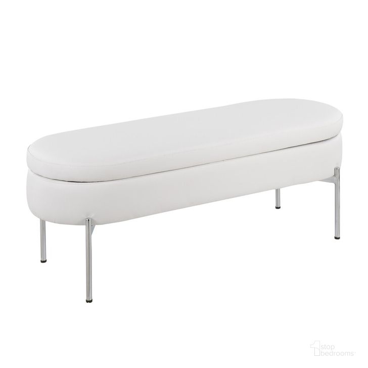 The appearance of Chloe Storage Bench In White designed by Lumisource in the modern / contemporary interior design. This white piece of furniture  was selected by 1StopBedrooms from Chloe Collection to add a touch of cosiness and style into your home. Sku: BC-CHLOE STOR W. Material: Leather. Product Type: Storage Bench. Image1